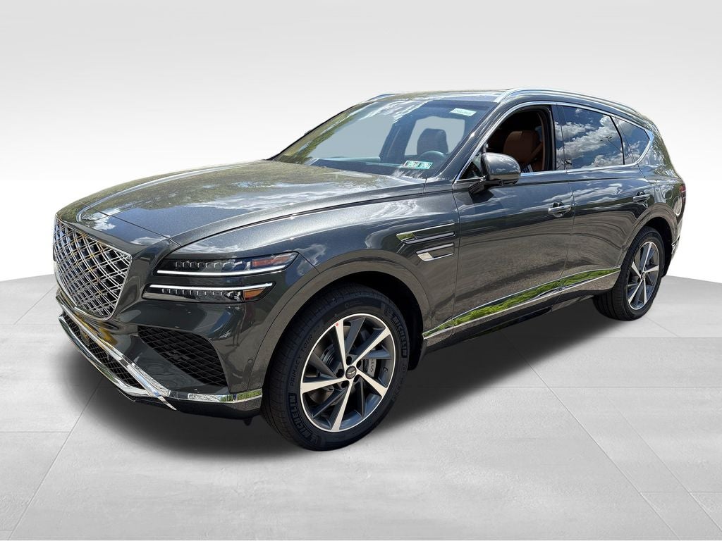 2026 Genesis GV80 3.5T Advanced in Makalu Gray — front three-quarter view