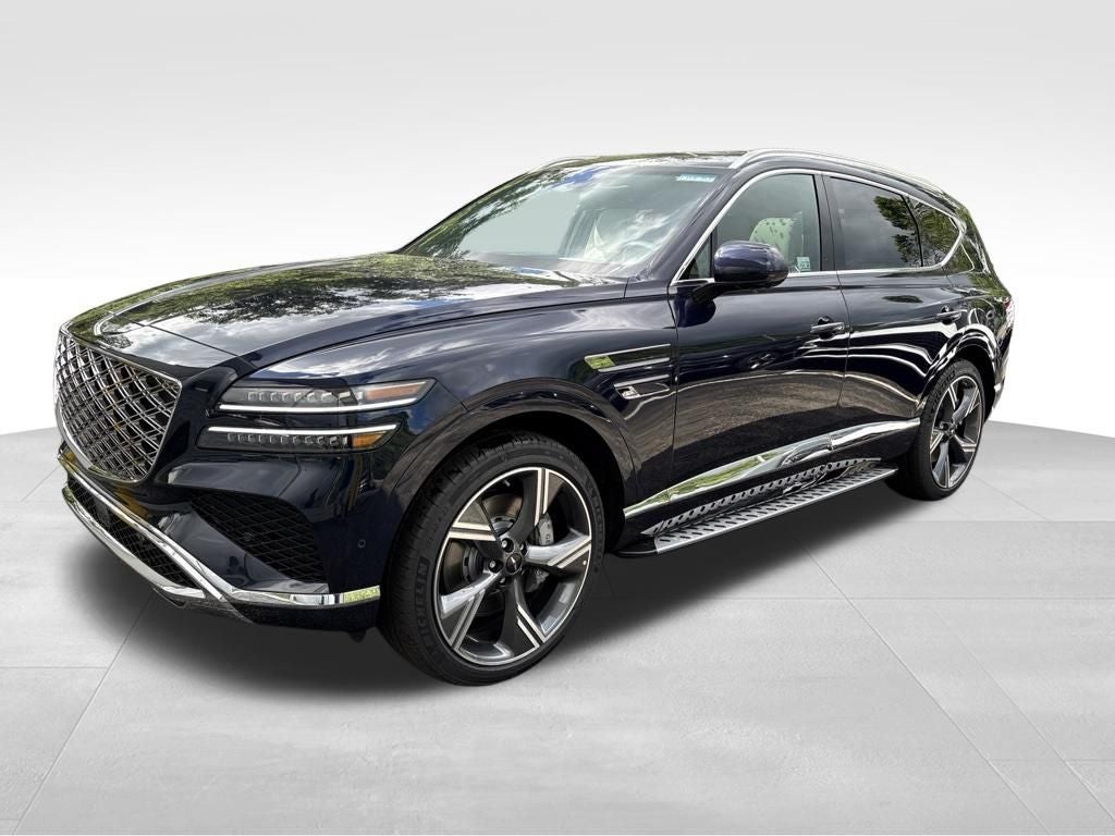 2026 Genesis GV80 3.5T Prestige in Capri Blue — front three-quarter view