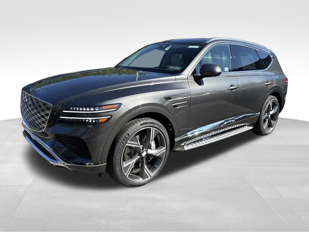 2026 Genesis GV80 3.5T Prestige in Makalu Gray — front three-quarter view