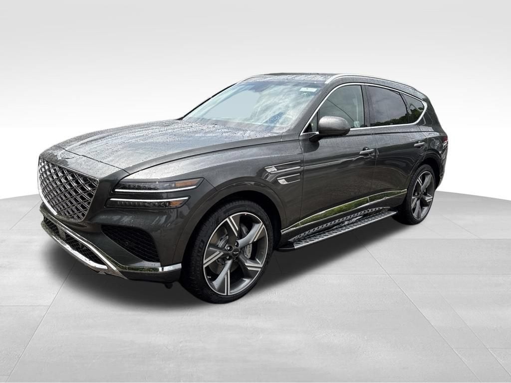 2026 Genesis GV80 3.5T Prestige in Makalu Gray — front three-quarter view