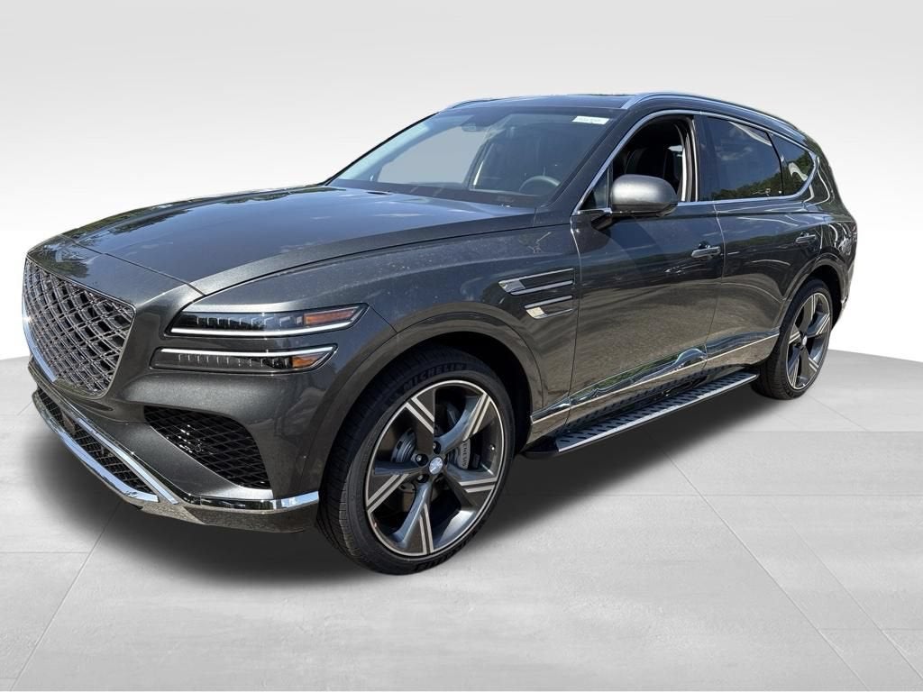 2026 Genesis GV80 3.5T Prestige in Makalu Gray — front three-quarter view